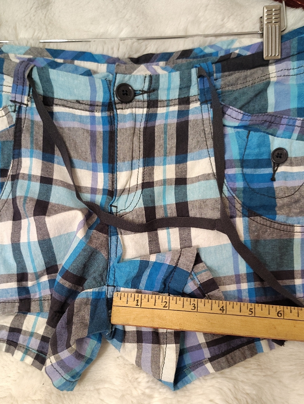 Blue Plaid 100% Cotton Shorts - Picture 8 of 8